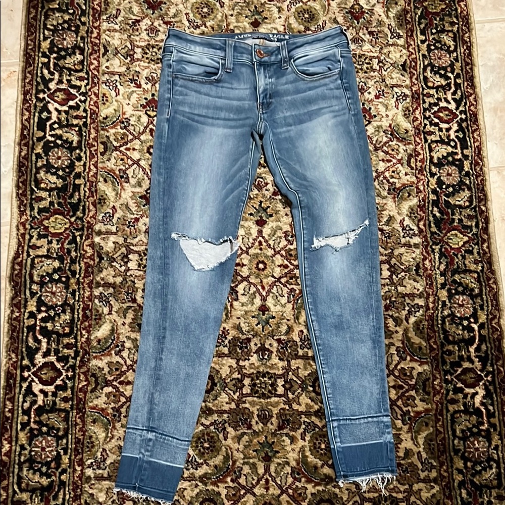American Eagle Super Low Jegging Jeans Size 6 Long Hombre Raw Hem Super Stretch